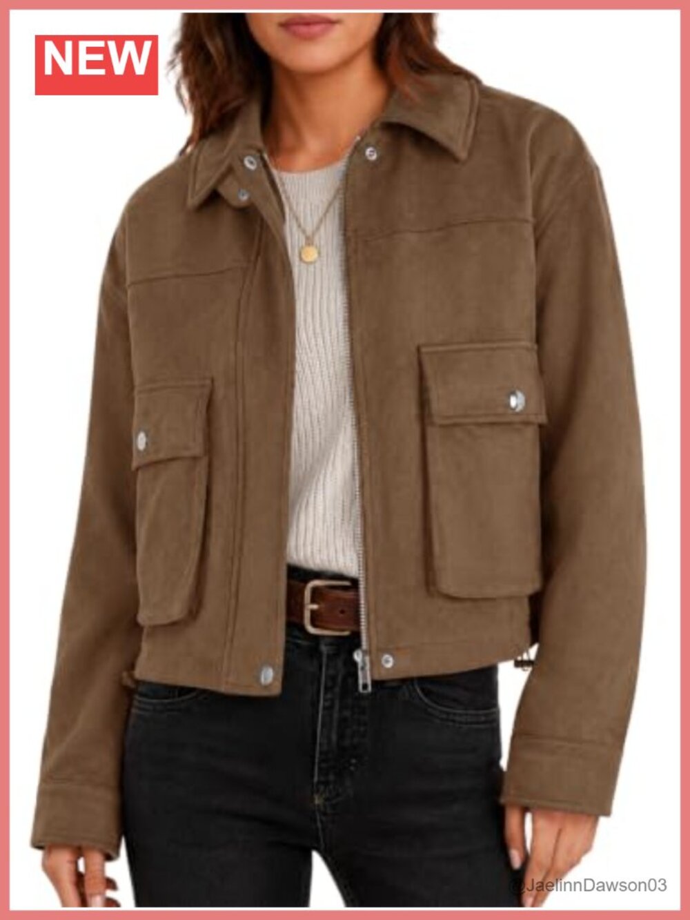Faux Suede Bomber Jacket Cropped Zip Up Casual Coat